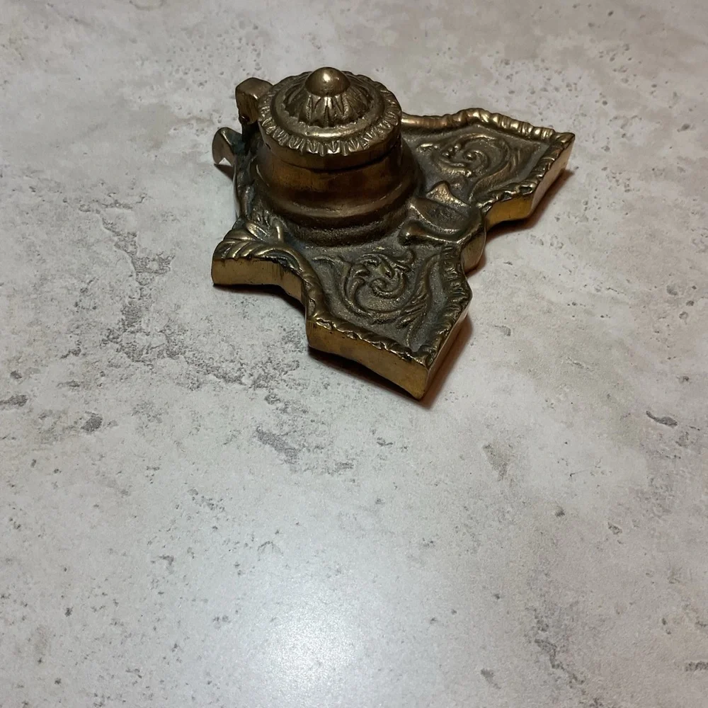 Antique Solid Brass Inkwell for calligraphy desk set